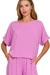 Zenana Round Neck T-Shirt and Wide Leg Pants Set OutfitFlow
